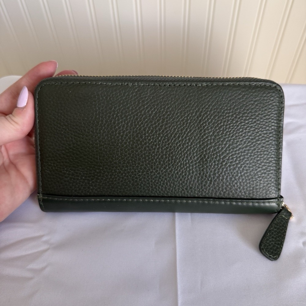 Pom Pom London Leather Forrest Green Chelsea Wallet Full Zip Around Card Case - Picture 4 of 14